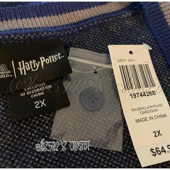 BoxLunch Exclusive Harry Potter Ravenclaw Plaid Knit Cardigan Sweater 2X 18 20 - Picture 8 of 14